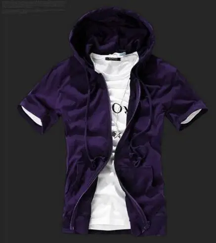 purple Лидер продаж мужская с коротким рукавом футболка с капюшоном мужские однотонные повседневные тонкие свитер-пальто пару моделей весной и - Цвет: purple