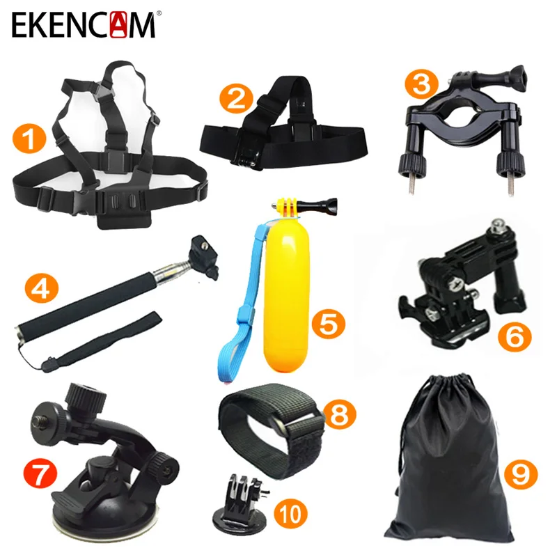 Набор аксессуаров EKENCAM 10 в 1 совместимы с спортивной камерой Go Pro аксессуары для