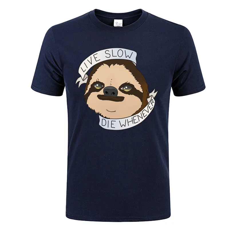 Lovely sloth t shirt men live slow die whenever letters printed t-shirt male Short Sleeve Fashion T-Shirt Novelty Cool Tee | Мужская