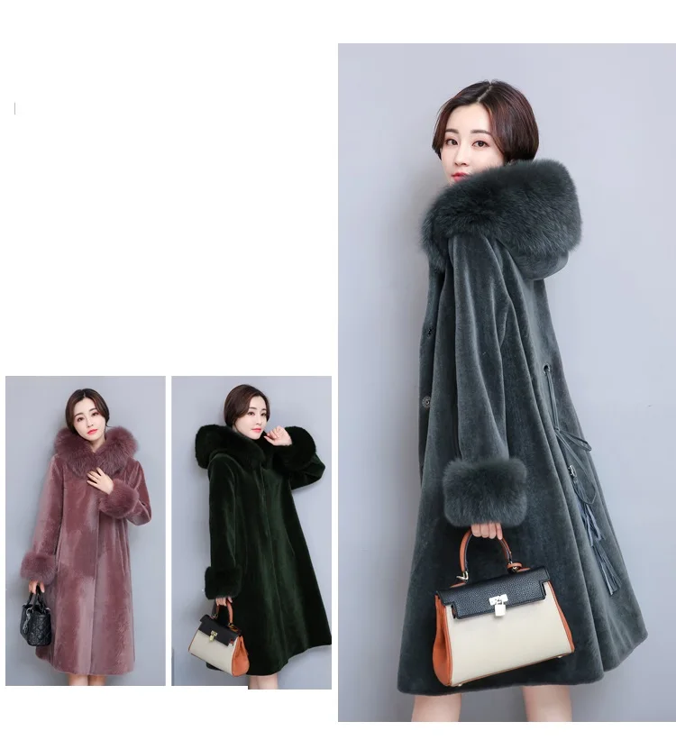 Высококачественная одежда большого размера, женская шуба из меха, Корейская зимняя куртка, Новая Элегантная модная женская шуба с капюшоном 813