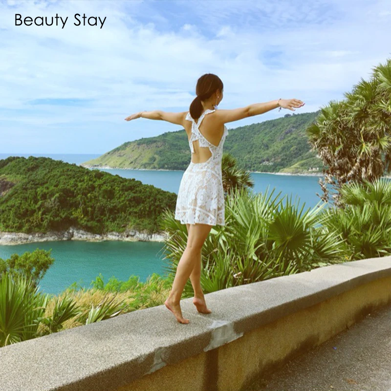 BeautyStay летнее Сетчатое кружевное платье для влюбленных женское Бандажное пляжное
