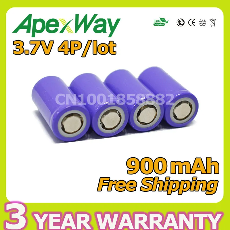 Перезаряжаемая батарея Apexway 4 шт./лот Li-lon 18350 3 7 в 900 мАч высокое качество для сборки