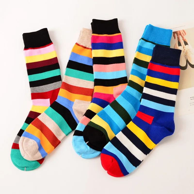 Новые яркие Для мужчин экипажа хлопок полосатый рисунок Happy Socks британский стиль