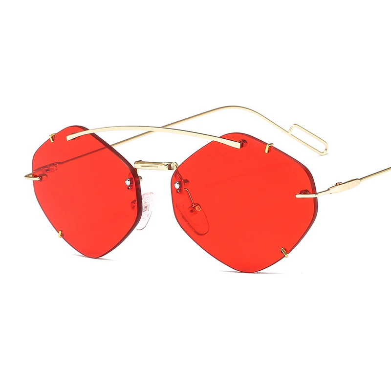 C3 Gold Red HBK Женские Ретро шестигранные солнцезащитные очки Женские Черные Серые оттенки режущие линзы для девочек бескаркасные металлические оправы очки UV400 - Цвет линз: C3 Gold Red