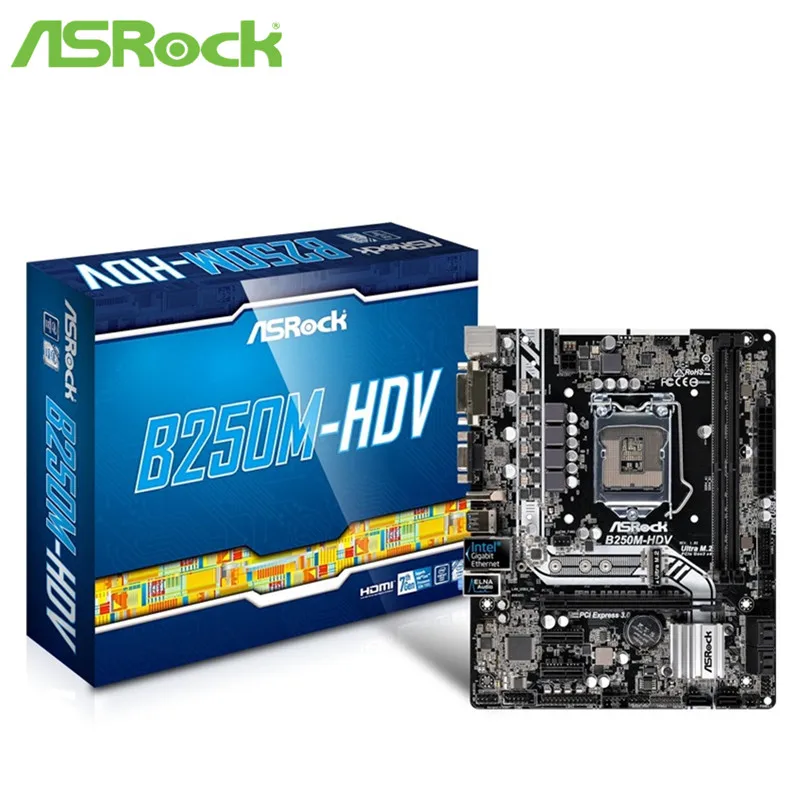 ASRock B250M-HDV материнская плата для Intel B250 LGA 1151 Socket SATA 6 ГБ/сек. Ultra M.2 интерфейс USB 3 0 DDR4
