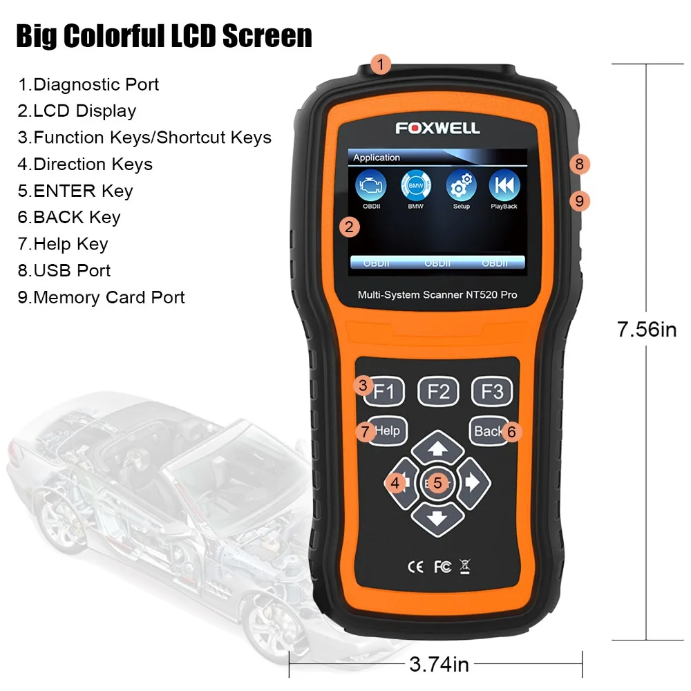 Foxwell NT520 PRO Full Системы OBD2 сканер ABS подушки безопасности srs SAS результаты аварии DPF EPB масла сброса OBD 2 ODB Авто диагностический инструмент