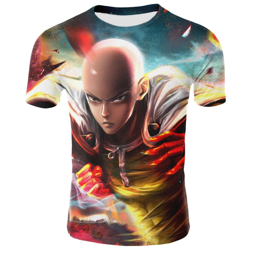 Anime men's T-shirt Saitama fun summer 3D printing round neck casual top | Мужская одежда
