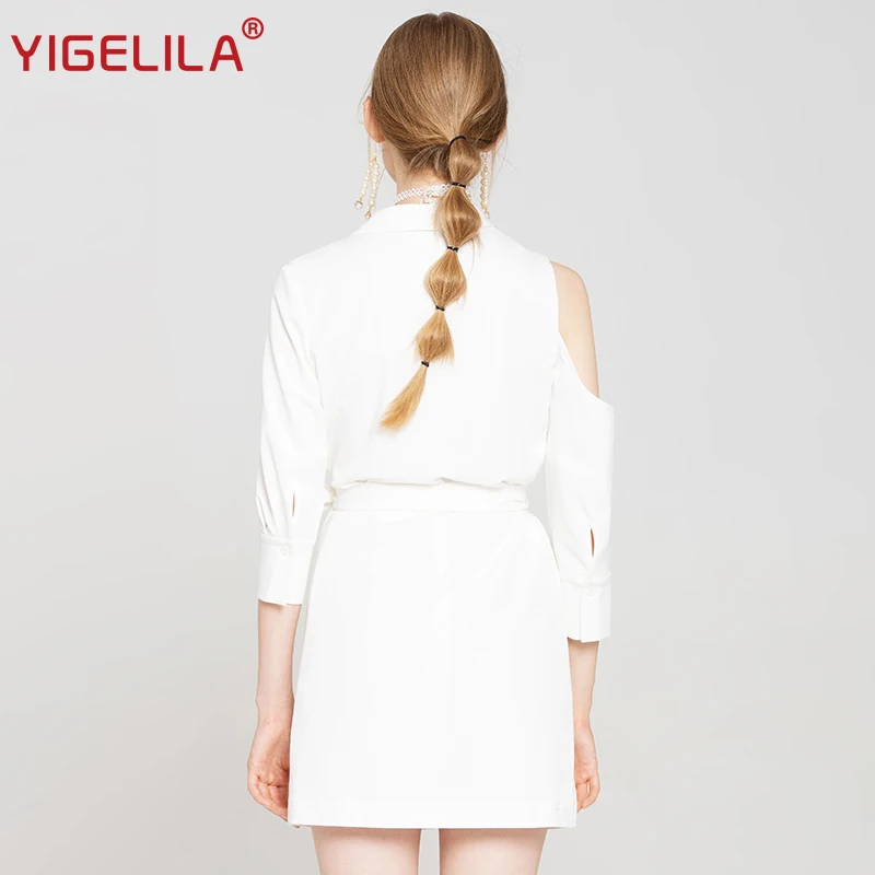 YIGELILA модное женское белое платье рубашка осеннее с отложным воротником и рукавом