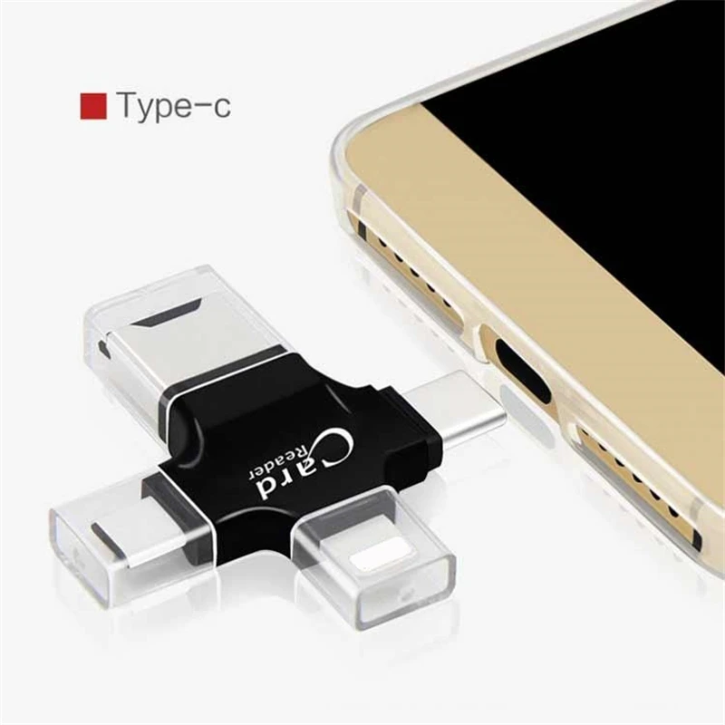 4 в 1 USB 2 0 OTG Lightning Type-C кардридер Micro SD адаптер конвертер для iPhone 7 8 Plus Samsung S8 S9 |