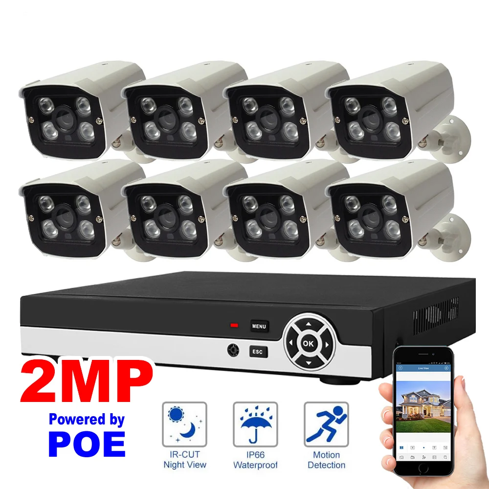 8CH 1080 P POE NVR комплект сетевой безопасности Системы Запись видео H.264 P2P облако