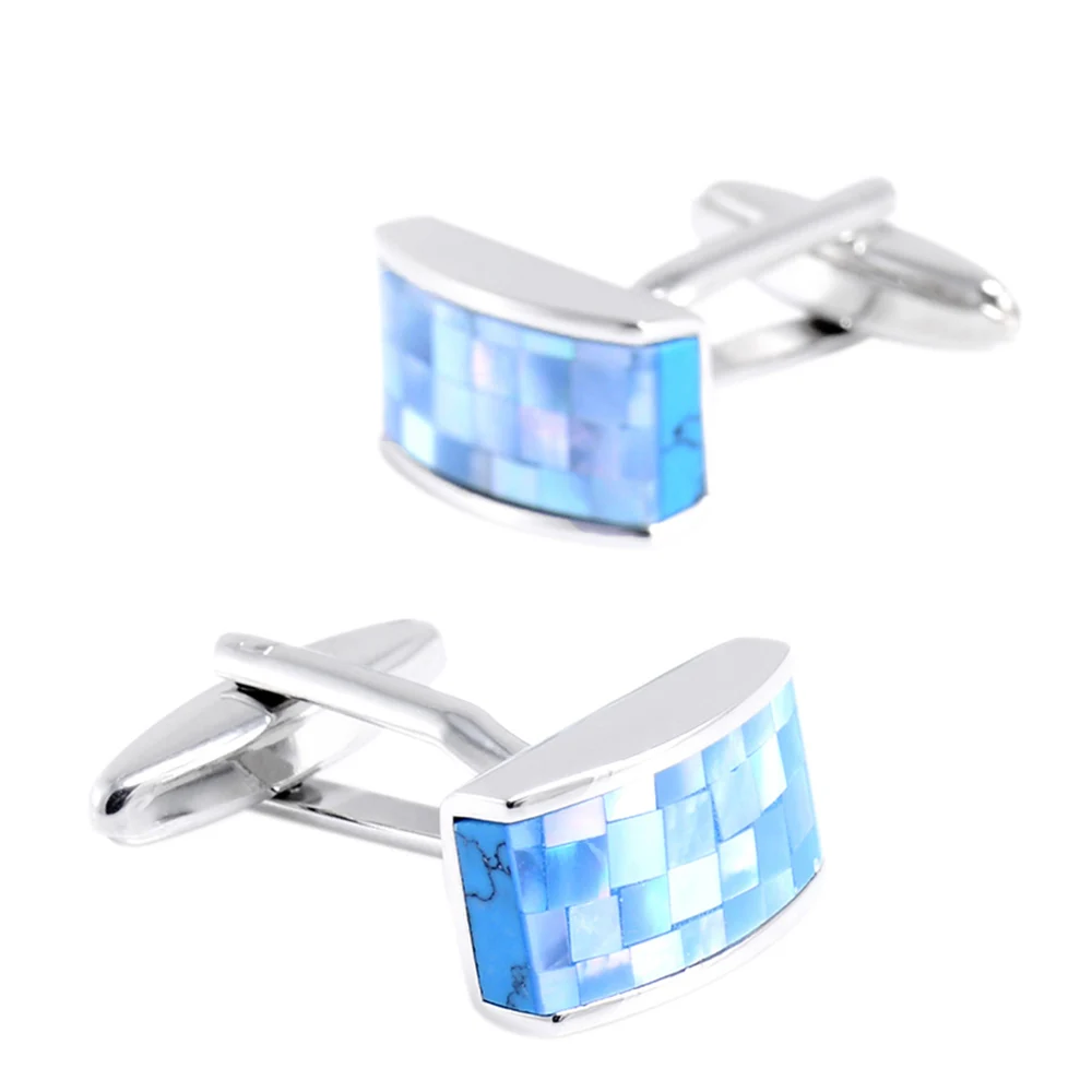 Men's and women's unique father of the bride designer best man French shirt square blue shell cufflinks | Украшения и