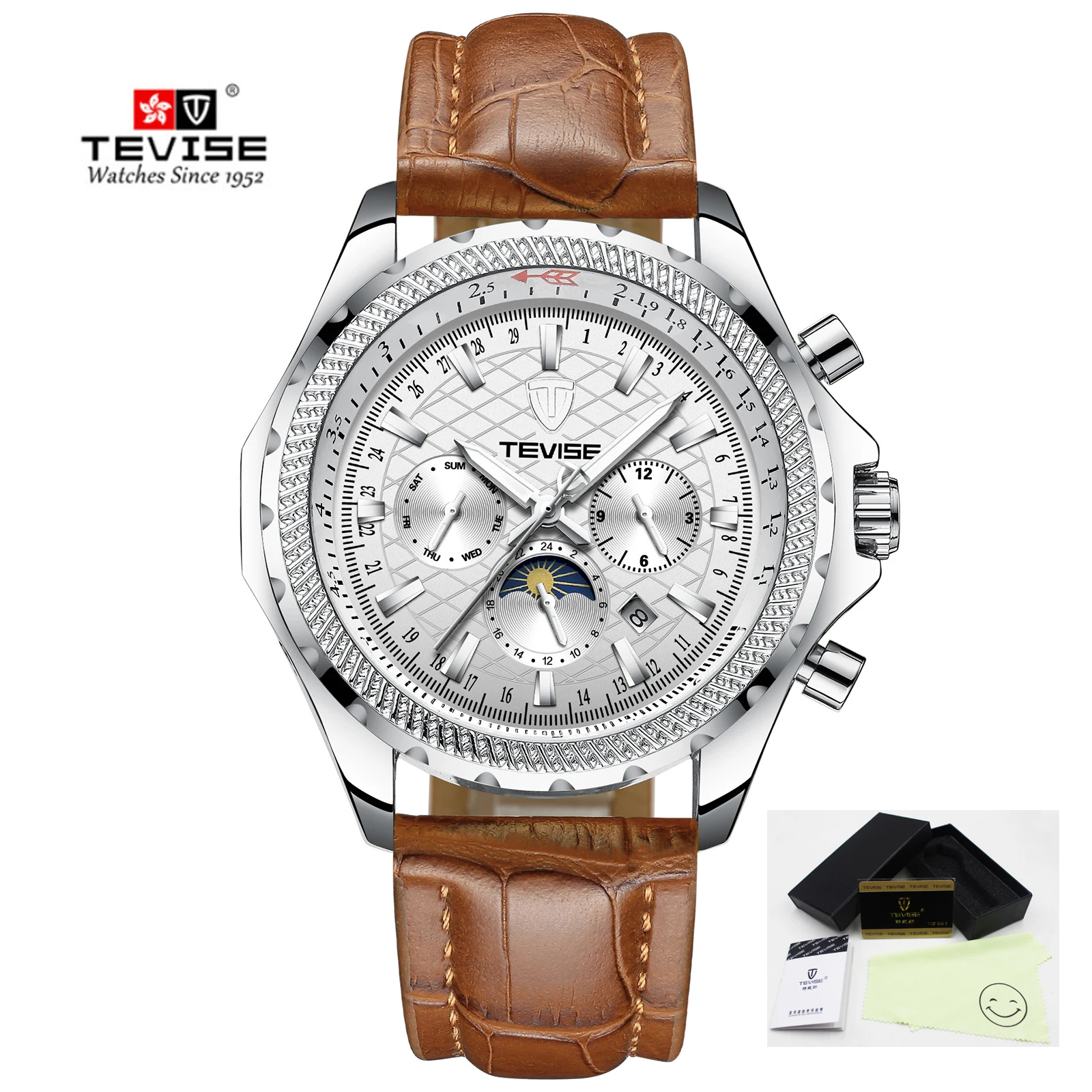 TEVISE lea white Tevise, роскошные Брендовые мужские часы, автоматические механические часы для мужчин, водонепроницаемые мужские наручные часы с автоматическим заводом, Relogio Masculino - Цвет: TEVISE lea white