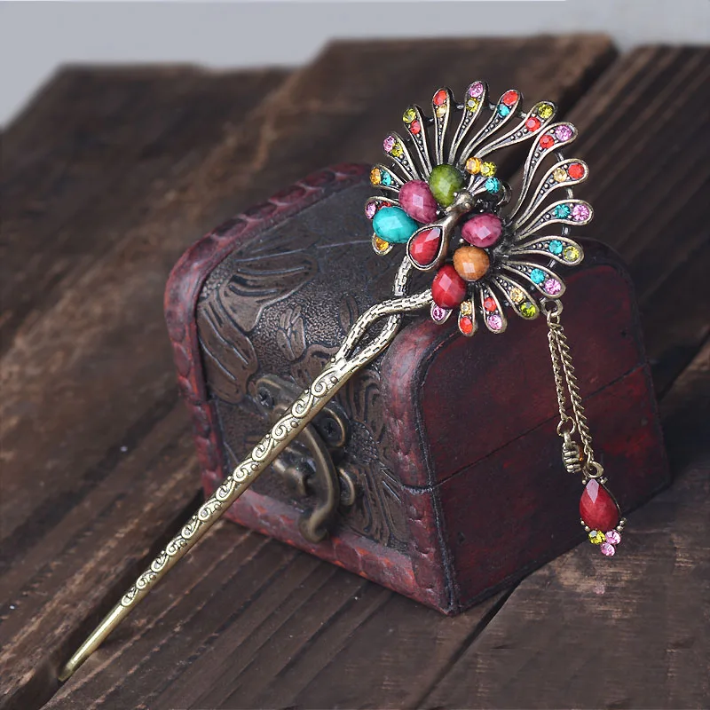 Ретро Павлин палочки для волос высокое качество Стразы шпилька женский костюм