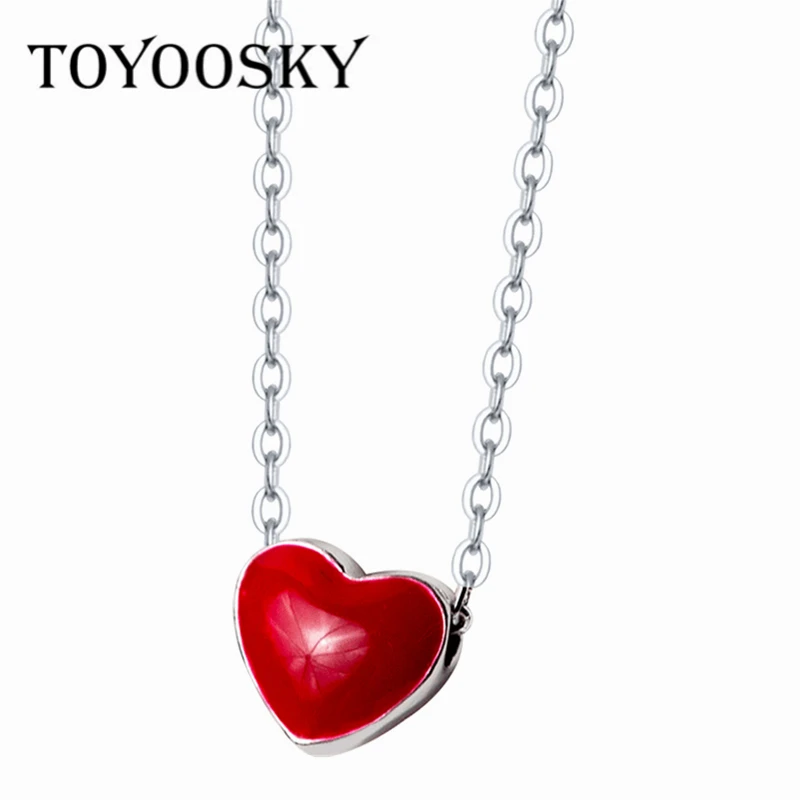Женское ожерелье из серебра 925 пробы с подвеской в виде красного сердца|heart pendant