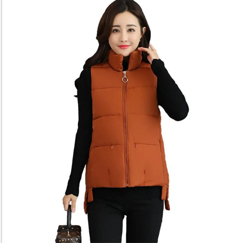 

2018Fashion Autumn Winter Women Short Waistcoat Female Stand-Collar Down Cotton Vest Female Sleeveless Zippers Slim WarmVestQ446