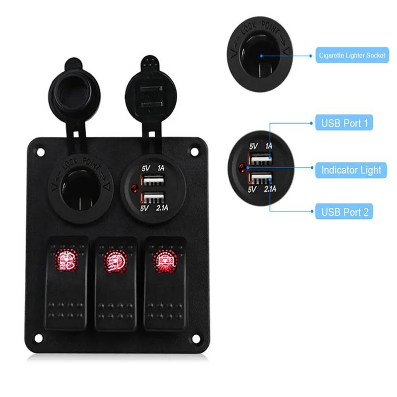 Red 12 В лодка морской тумблер панель для лодки gps мобильных RV грузовик Camper двойной USB разъем питания 12 В 24 в вольтметр 12 В - Цвет: Red