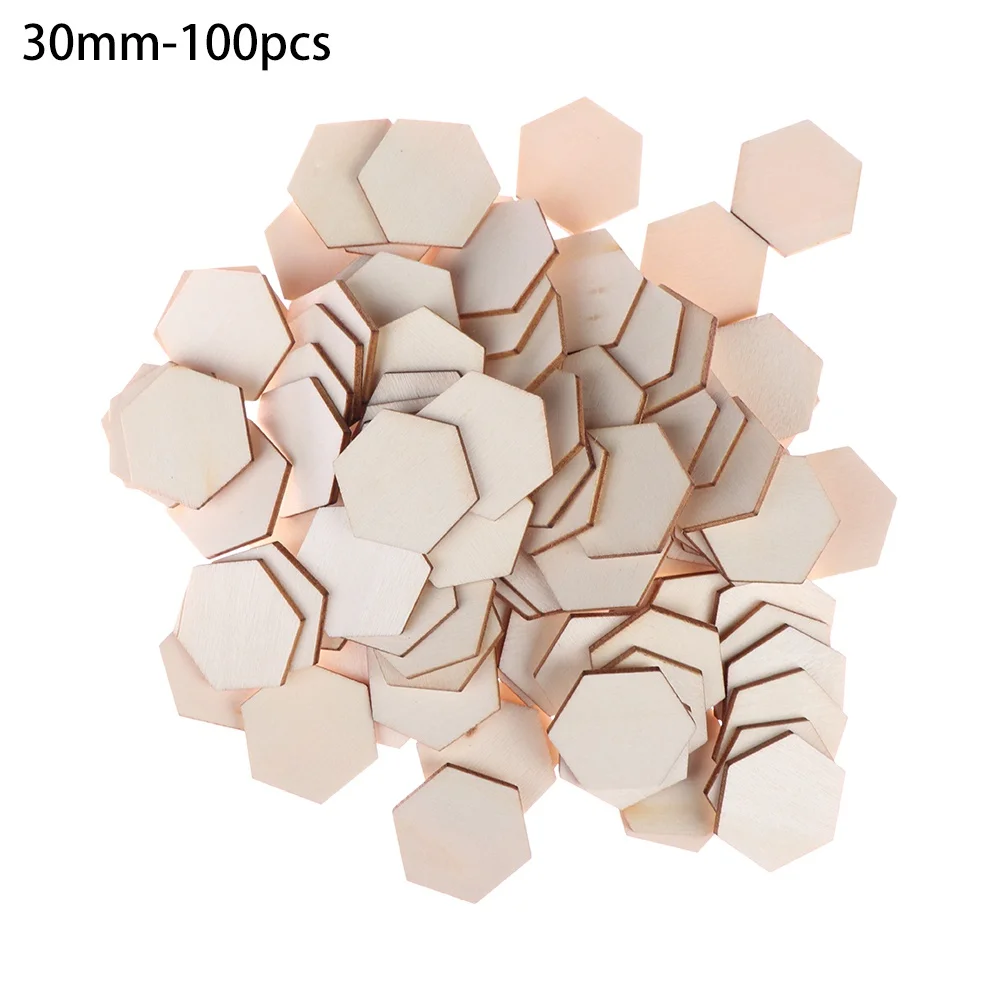30mm-100pcs 50/100 шт древесины штук DIY лазерная резка украшение ремесло шестиугольная Форма декор украшения свадебные художественных ремесел - Цвет: 30mm-100pcs