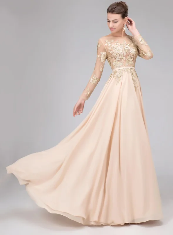 

Champagne Long Sleeves Sequined Appliques Backless Evening Gowns 2020 Vestidos de Noiva Custom Long Prom Formal Party Drsses
