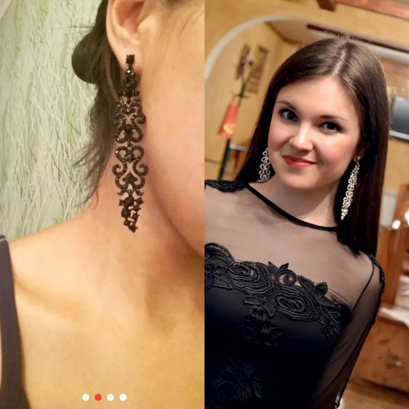 Винтаж черный серьги длинные девушку аксессуары ювелирные изделия кристалл с