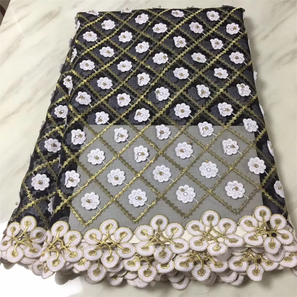 Объемный цветок кружева с бисером сетки французский шнур кружевной ткани