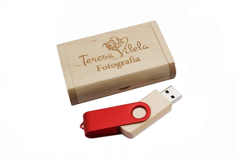 JASTER поворотный USB флеш-накопитель 4 ГБ 8 ГБ 16 ГБ 32 ГБ usb 2,0 флеш-накопитель деревянная коробка печать логотипа на заказ
