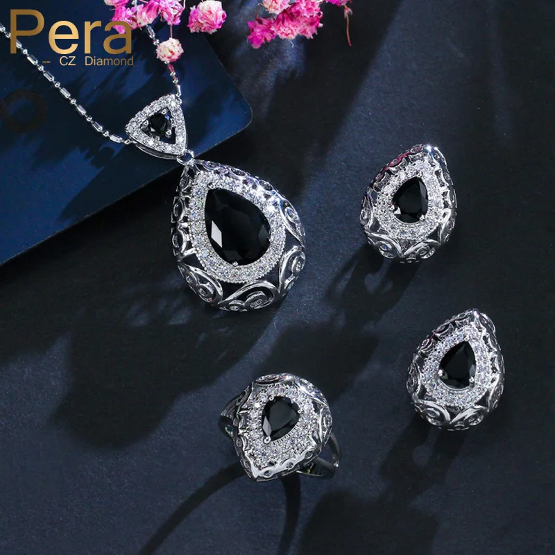 Женский комплект украшений Pera набор из сережек капель и ожерелья с черными