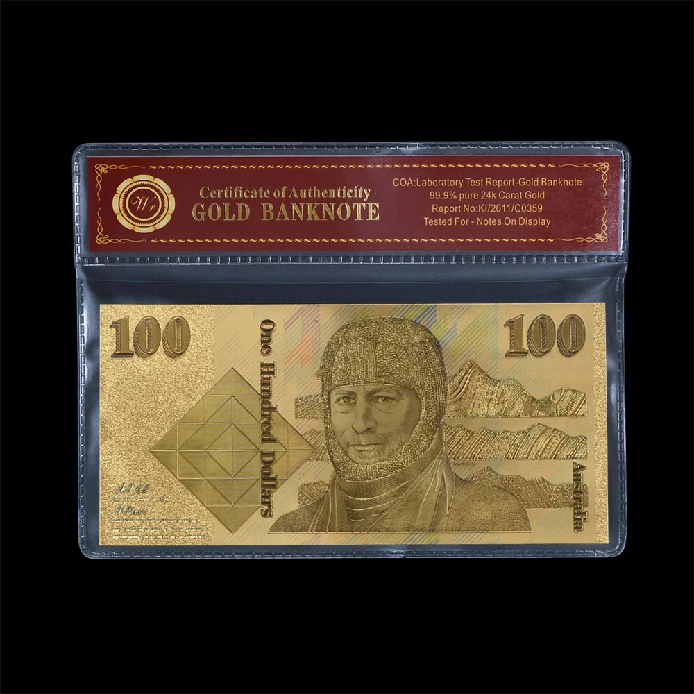 Цветная австралийская старая монета 100 долларовая Золотая Банкнота с держателем