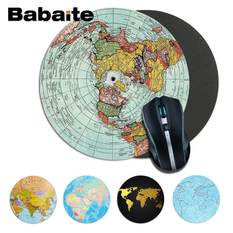 Игровой круглый коврик для мыши Babaite с забавной картой мира размер 220*220*2 мм