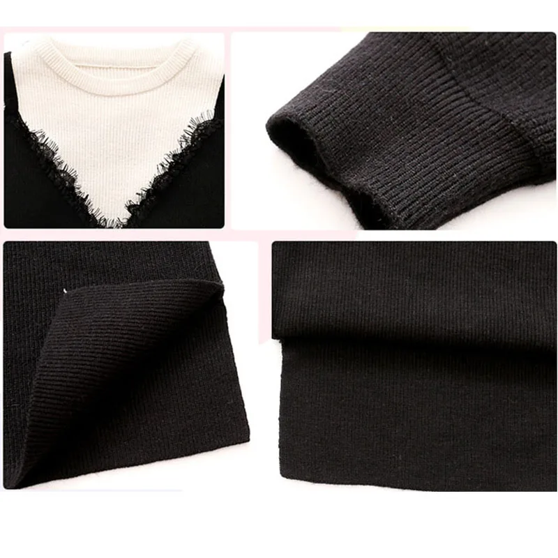 Вязаные свитеры платье для девочек зима-осень 2017 г. белый черный с длинными