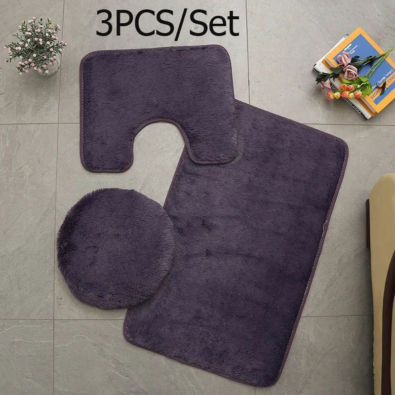 3pcs Grey Лохматый Противоскользящий туалетный набор ковриков для ванной коралловый флис абсорбирующий коврик для ванной комнаты стойка для тряпок крышка для унитаза tapis salle de bain - Цвет: 3pcs Grey