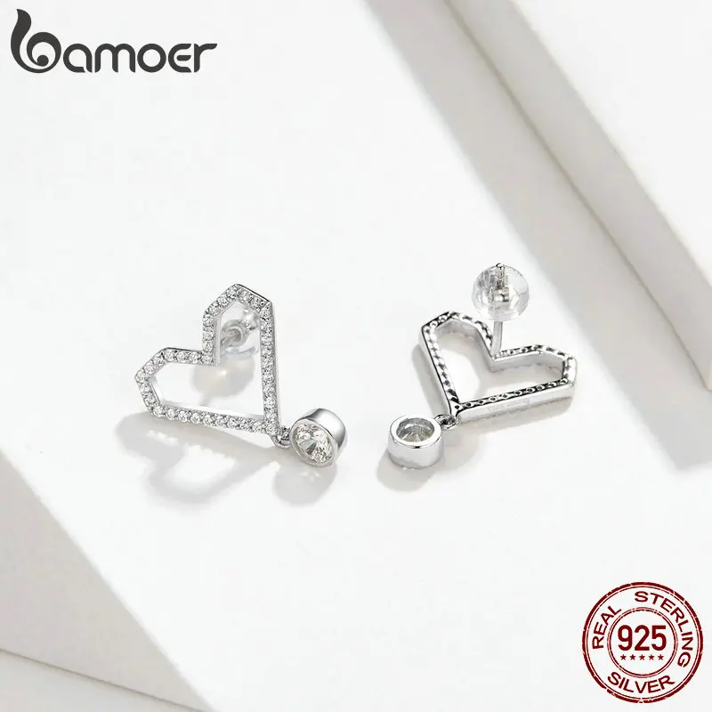 Bamoer, женские серьги в форме сердца, Стерлинговое Серебро, 925 Кубический цирконий, корейская мода, ювелирные изделия, свадебные массивные украшения, подарки, BSE127