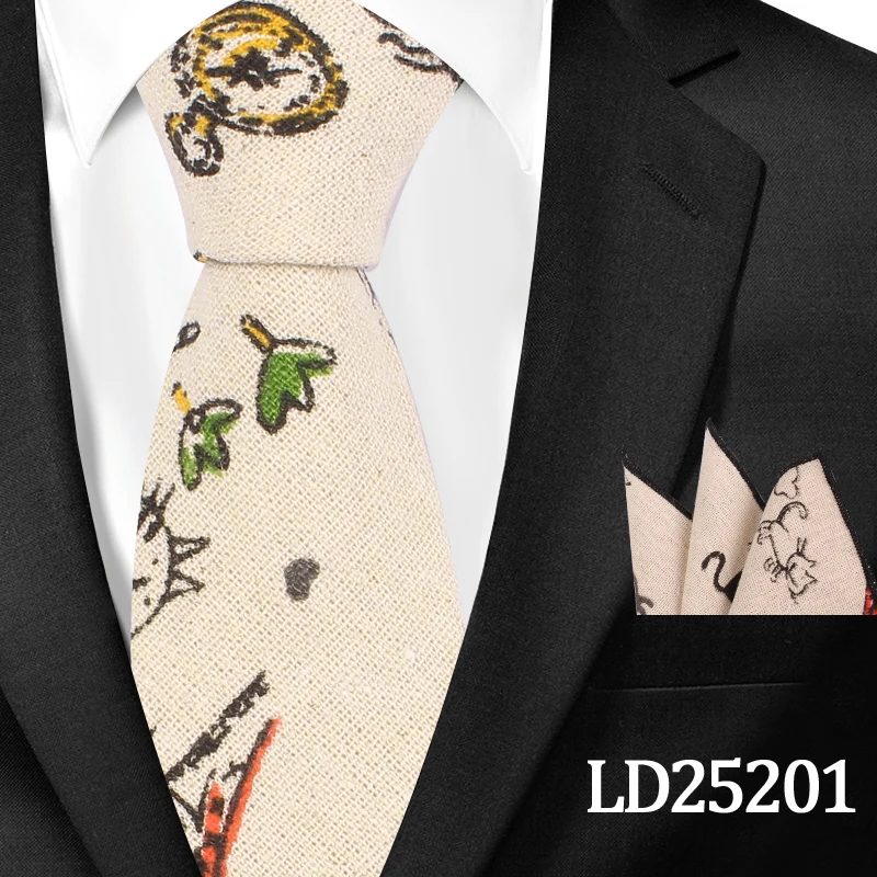 LD25201 Цветочный галстук с принтом и карманом Квадратные наборы хлопок белье Галстуки для мужчин плед тонкий галстук мужские костюмы для худой шеи галстук - Цвет: LD25201