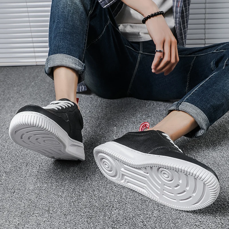 Hot Sale Casual Sneakers Men Skateboarding Shoes Black&ampWhite Lace-Up Breathable Hard-Wearing Flat Fashion Trainers Mocasines | Обувь