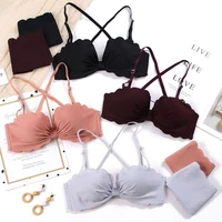 sexy women underwear push up bra set cotton brassiere deep v bra and panty sets half cup bow lingerie female sets