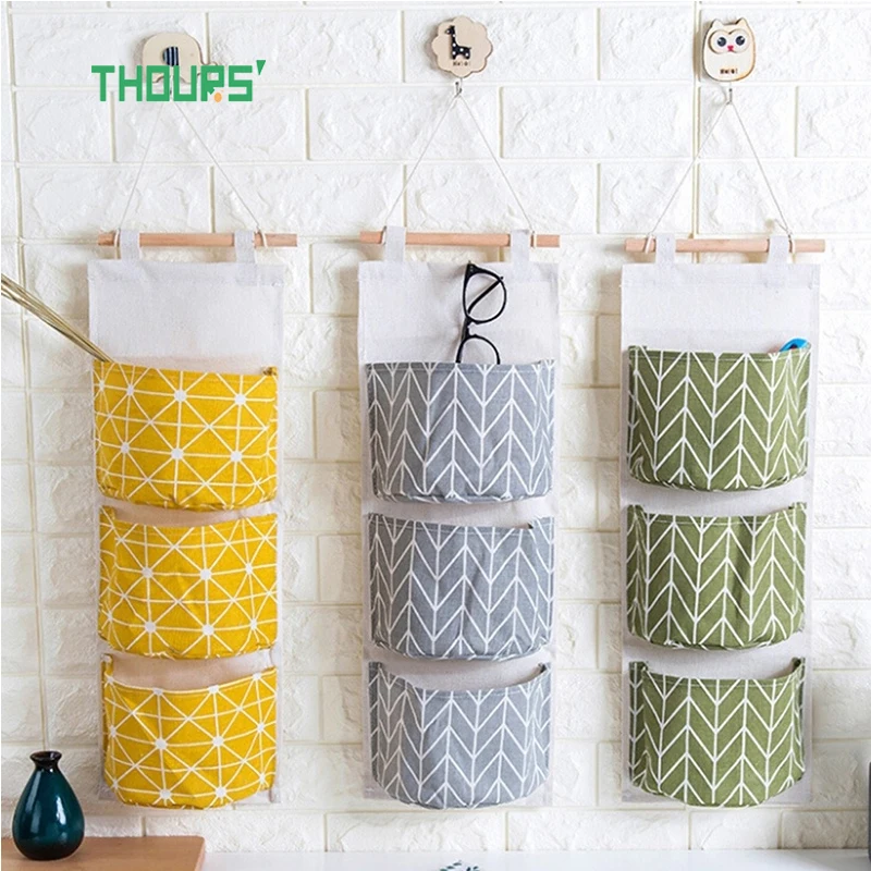 

Thours 3 Layer Wall Hanging Storage Bag Wardrobe Door Pouch Bedroom Storage Pocket Home Decor Organization Pockets