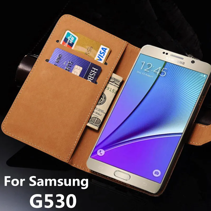 Для samsung Galaxy Grand Prime G530 Роскошный кожаный чехол-книжка с откидной крышкой-подставкой с отделением для карт и с функцией подставки черный чехол samsung 530 SM G 530