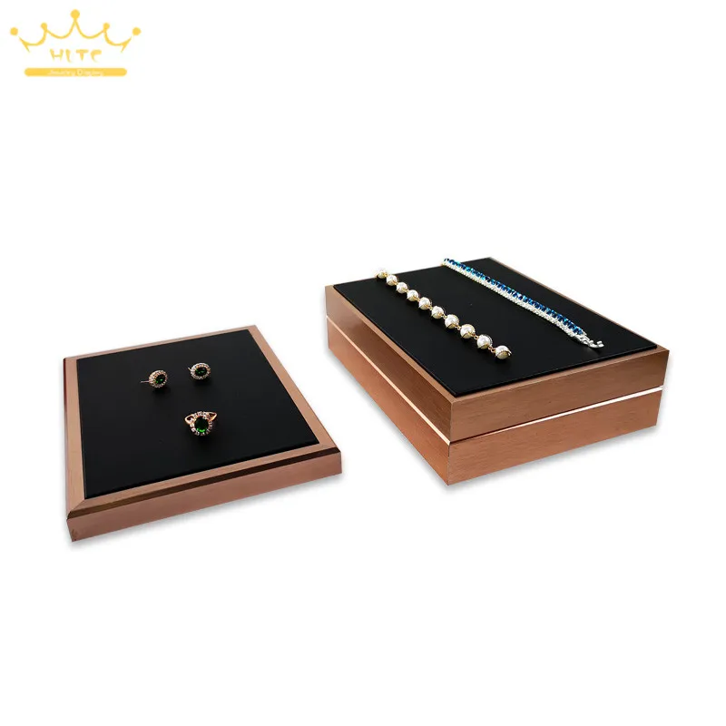 

Black Velvet Pad Jewelry Storage Organizer Tray Gold Stainless Steel Jewelry Display Counter Showcase Free Shipping Ring Display