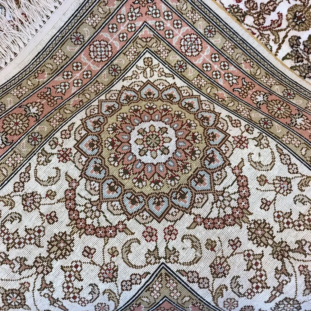 

YILONG 9'x12' traditional handmade persian silk rug classical medallion white and yellow floral carpet (WY318A9x12)