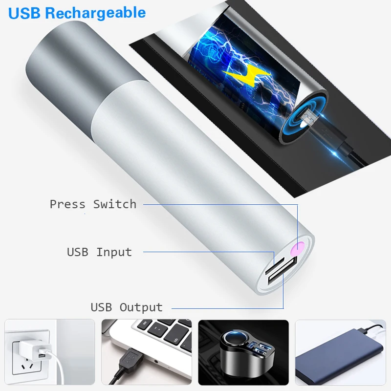 USB перезаряжаемая простая светодиодная вспышка из алюминиевого сплава