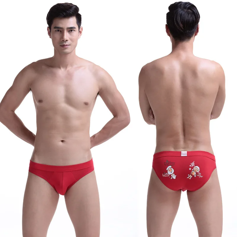 

Sexy Underwear Men Briefs Shorts Man Cotton Red Christmas Printed Mid-waist U Convex Pouch Breathable Underpants calzoncillo