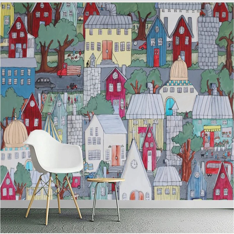 Beibehang Европейский стиль ретро ручная роспись цвет города украшение фона стены