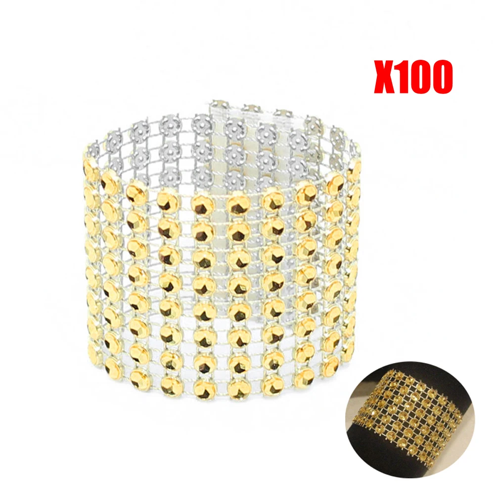 Golden 100Pcs 20/50/100 шт. цвета: золотистый, Серебристый кольца для салфеток Свадьба салфетки Председатель Пояса Луки Держатель Свадебный декор событие ремесел праздничный вечерние поставки - Цвет: Golden 100Pcs