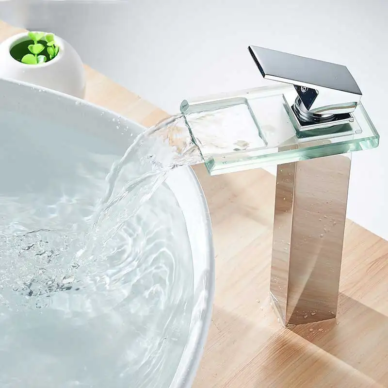 

Смеситель для раковины/кран «Водопад», латунный кран для умывальника в ванную комнату, стеклянные краны