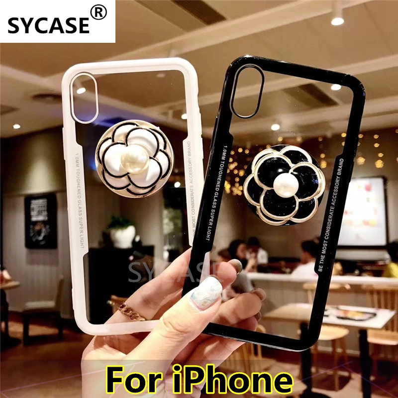 SYCASE новые роскошные кольца с камелиями прозрачная акриловая задняя чехол для iPhone