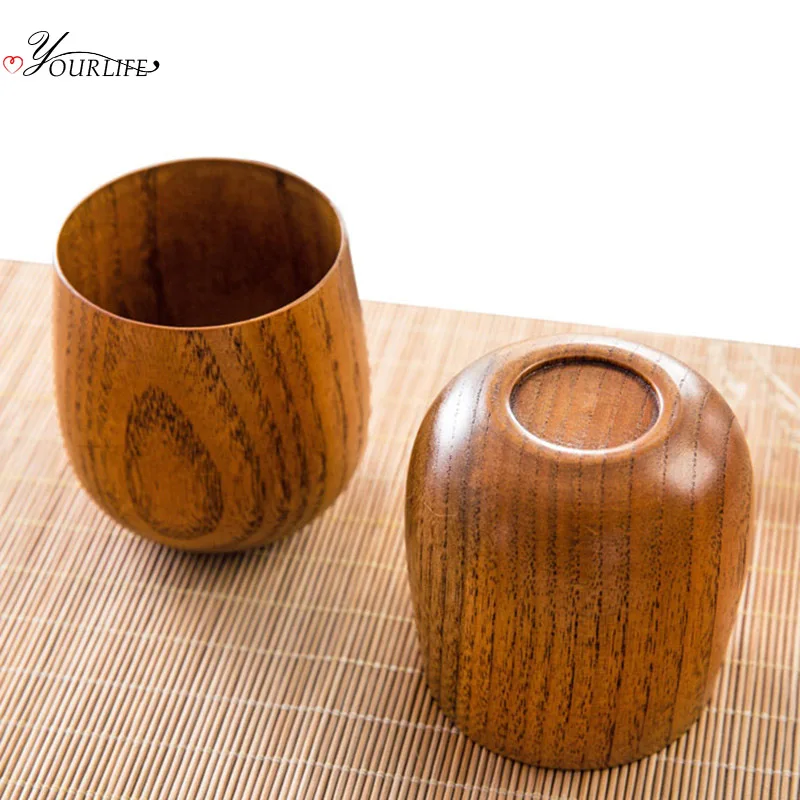 OYOURLIFE Japanese Style Natural Wooden Cup Reusable Environmental Protection Tea Coffee Milk Wine Cup Heat Insulation Water Cup
