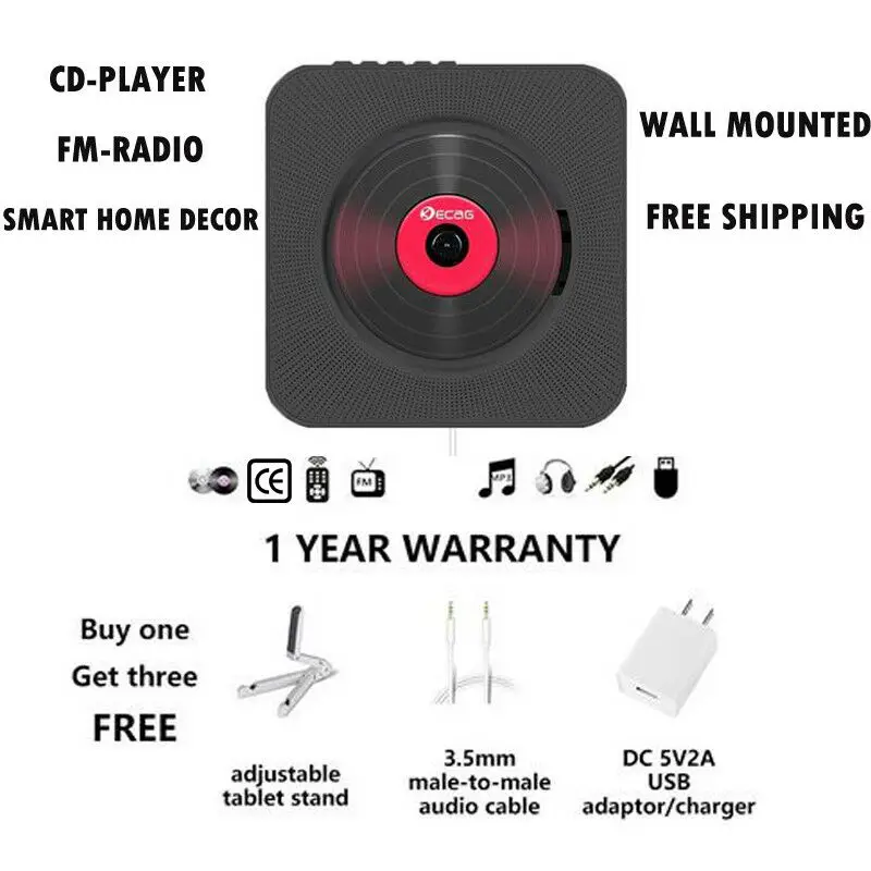 Великобритания настенный CD-плеер Домашний fm-радио Bluetooth MP3 музыкальный плеер Пульт дистанционного управления Встроенный двойной режим для iPhone samsung