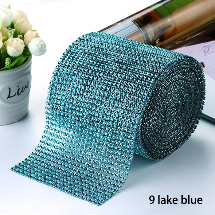 lake blue 24 ряда стразы на сетчатой основе обрезки ленты Свадебные алмазные блестящие стразы цепь чашки вечерние украшения лента для торта Стразы DIY - Цвет: lake blue