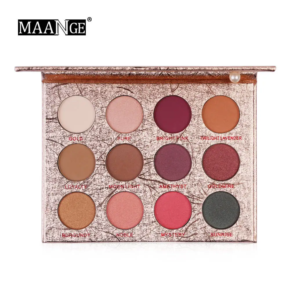 12 Colors MAANGE, 12 цветов, мерцающие матовые тени для век, палитра для макияжа, водостойкая, Обнаженная, стойкие тени для век, хайлайтер, пудра, косметический набор - Цвет: 12 Colors