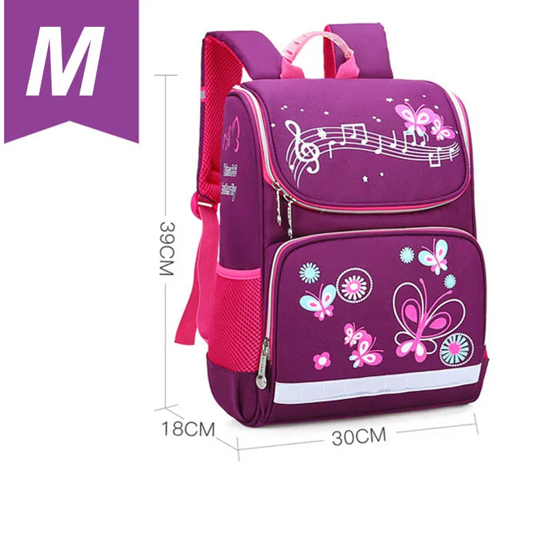 medium size purple Новые детские школьные сумки для девочек, школьный рюкзак с бабочкой, детский Ранец для мальчиков, рюкзак для девочек, школьный космический рюкзак - Color: medium size purple