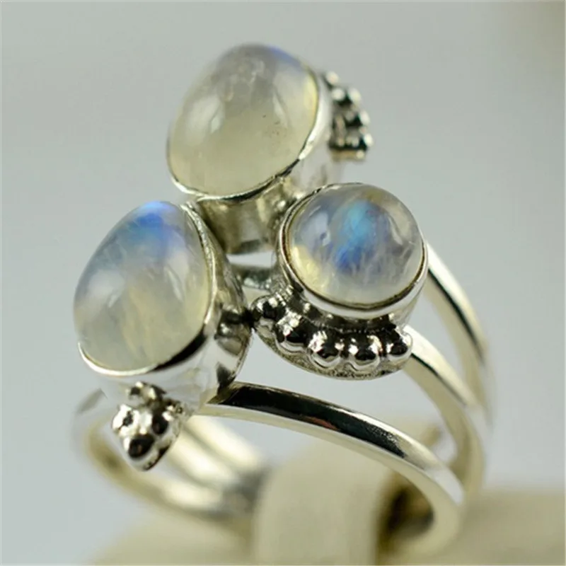 YWOSPX, винтажные, имитация лунного камня, Anillos, серебряного цвета, большие кольца для женщин, ювелирные изделия, свадебные, Anel, Обручальные, вечерние, кольца, подарки Y30